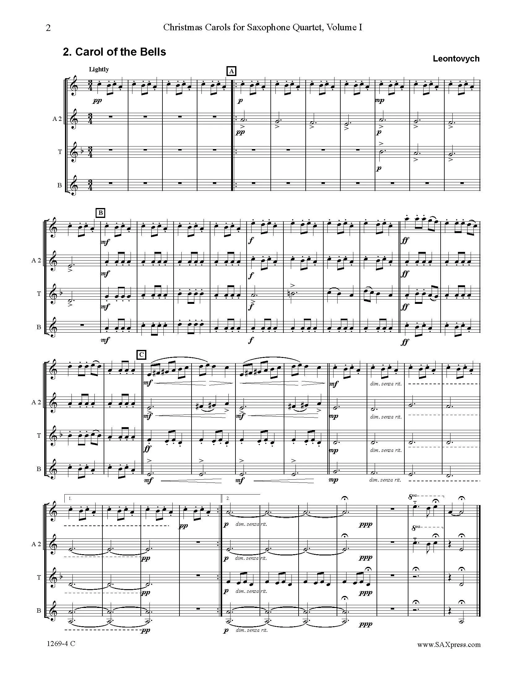 Christmas Carols for Saxophone Quartet Volume 1 - Image 4