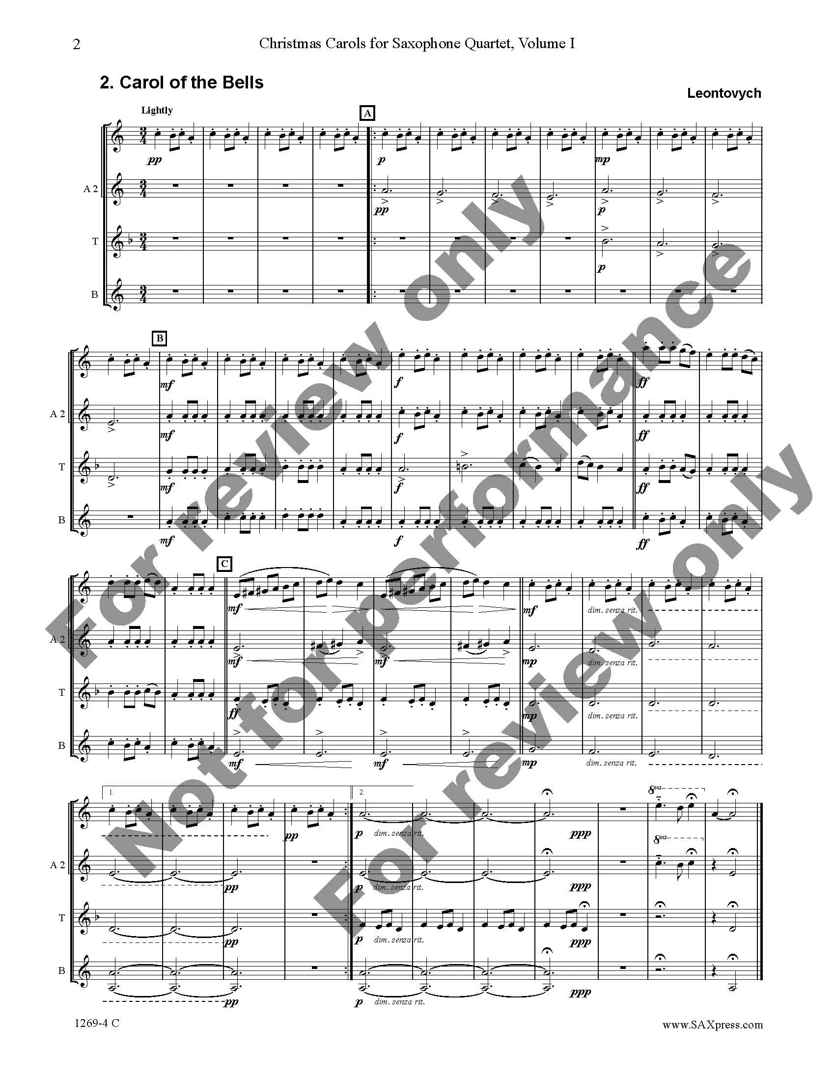 Christmas Carols for Saxophone Quartet Volume 1 - Image 4