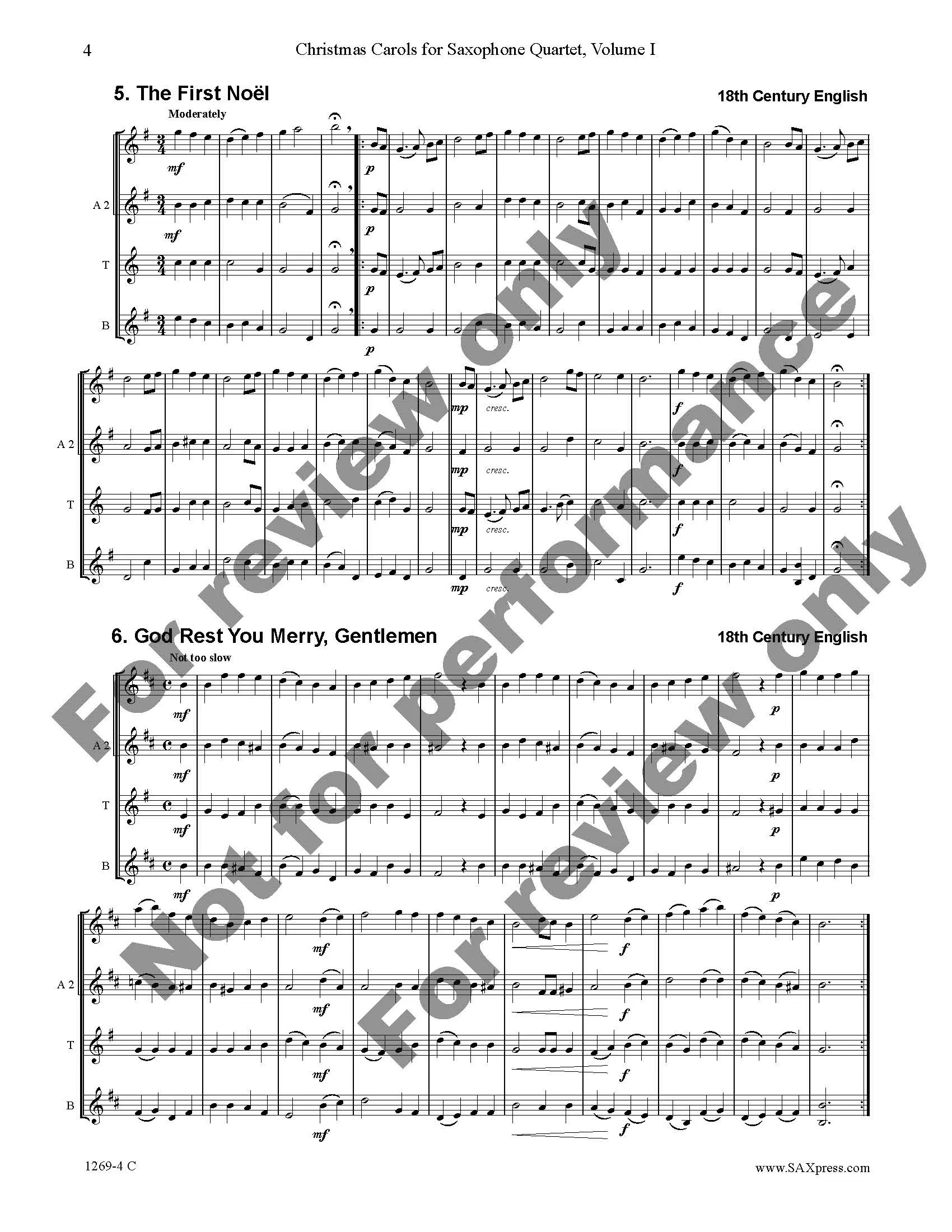 Christmas Carols for Saxophone Quartet Volume 1 - Image 6