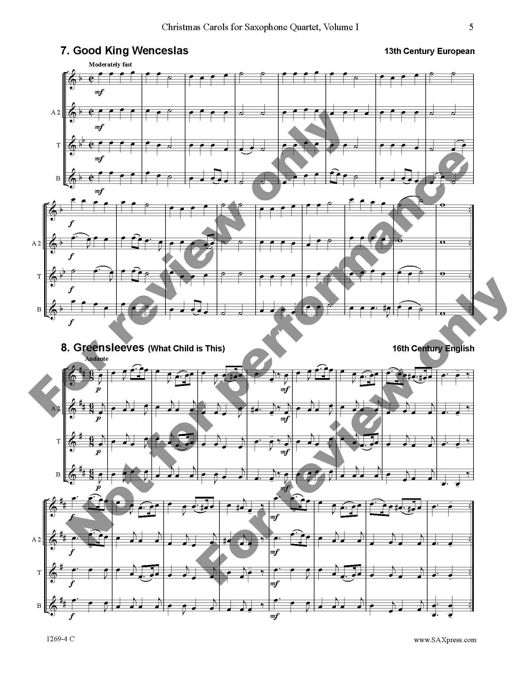 Christmas Carols for Saxophone Quartet Volume 1 - Image 7