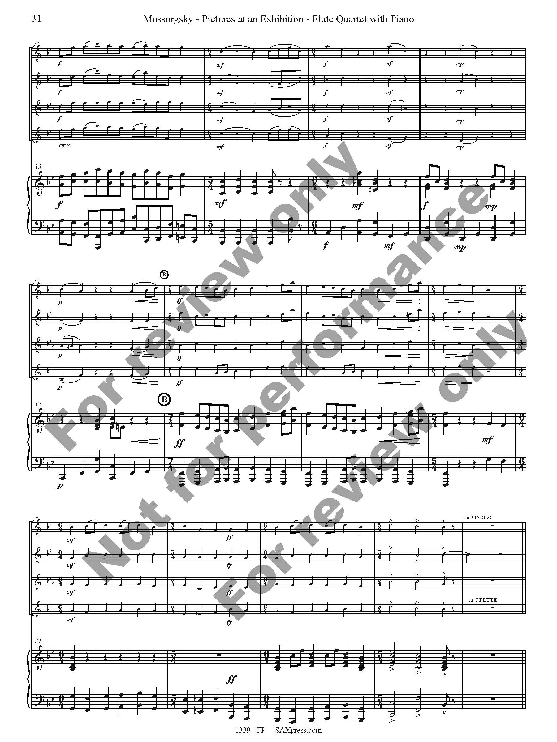 Pictures at an Exhibition Flute Quartet with Piano - Image 33