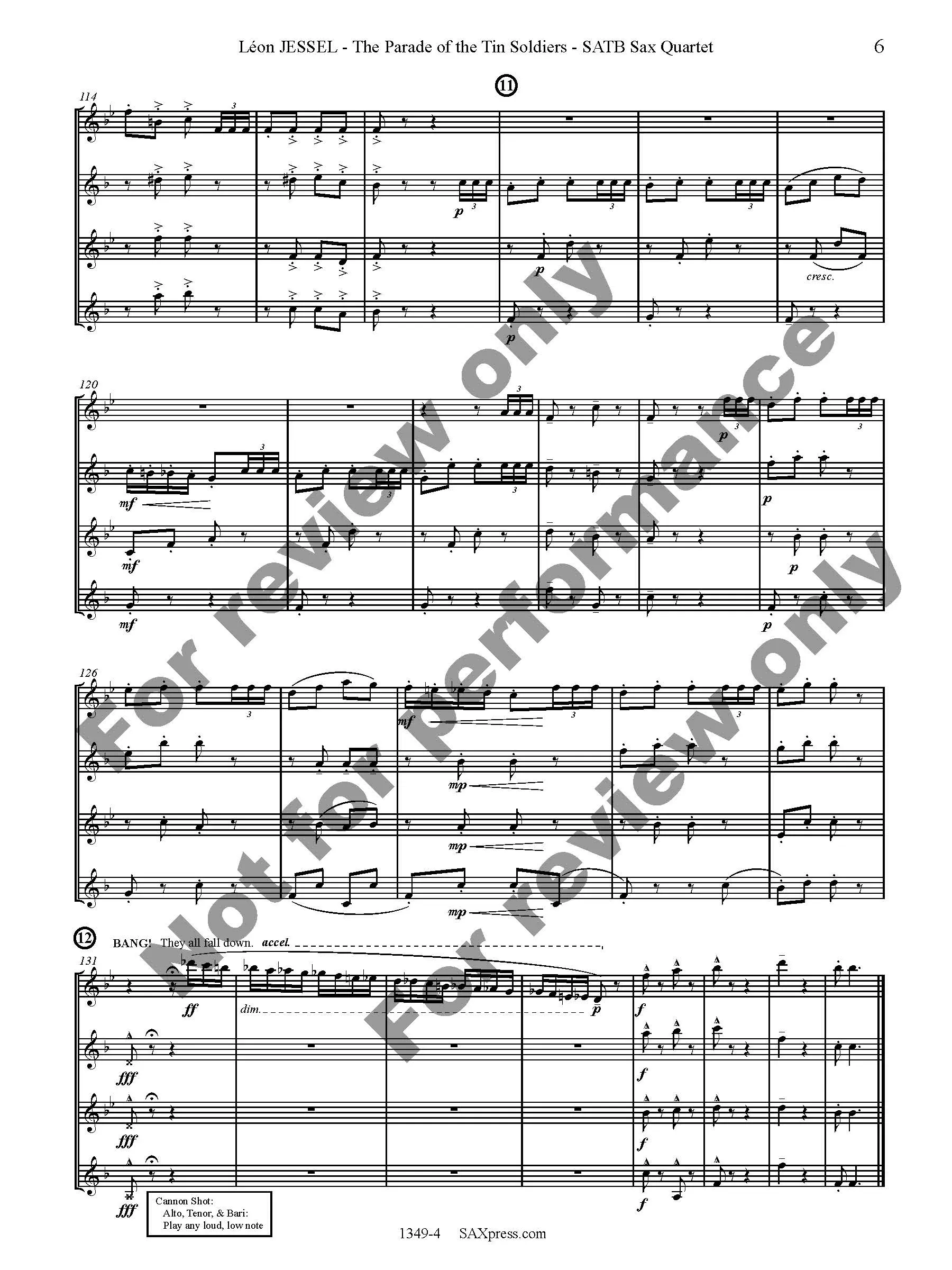 The Parade of the Tin Soldiers. Pages of the saxophone quartet score.