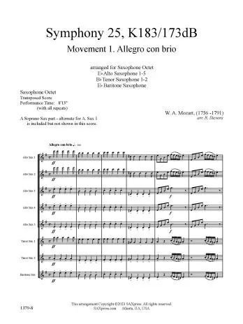 Symphony 25, K183 | Allegro con brio | Mozart | Sax Octet - Image 2