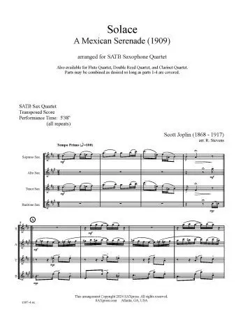 Solace - A Mexican Serenade - Saxophone Quartet - Image 3