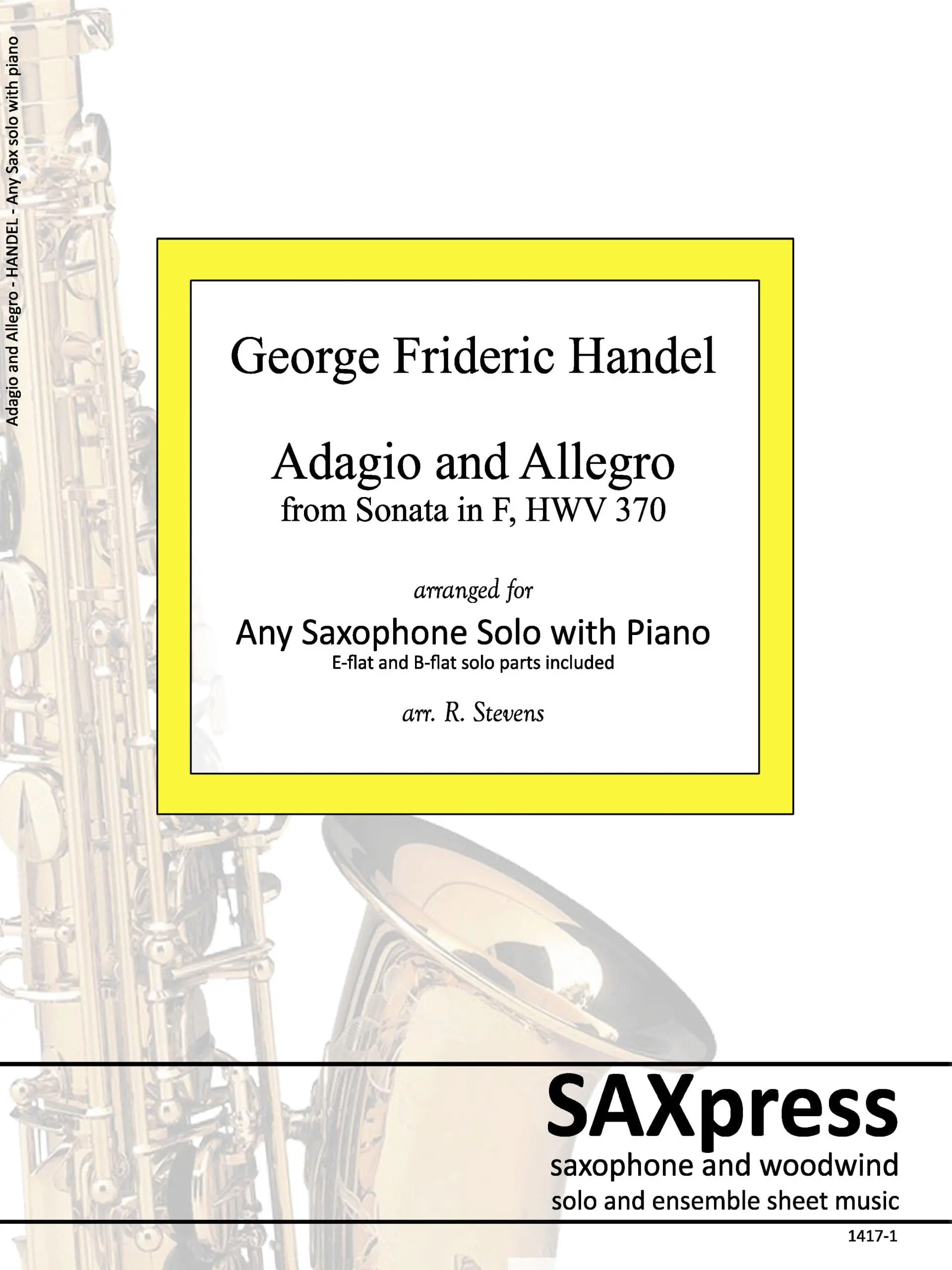 Adagio and Allegro by Handel arranged for Any Saxophone Solo with piano