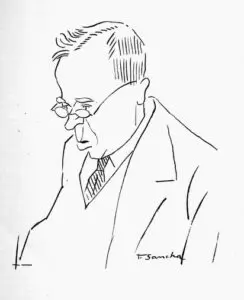 Line drawing of Holst. Composer of Brook Green Suite by Gustav Holst arranged for Saxophone Choir