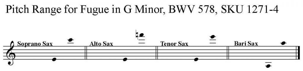 Fugue in G minor BWV 578 by J. S. Bach arranged for SATB saxophone quartet.
