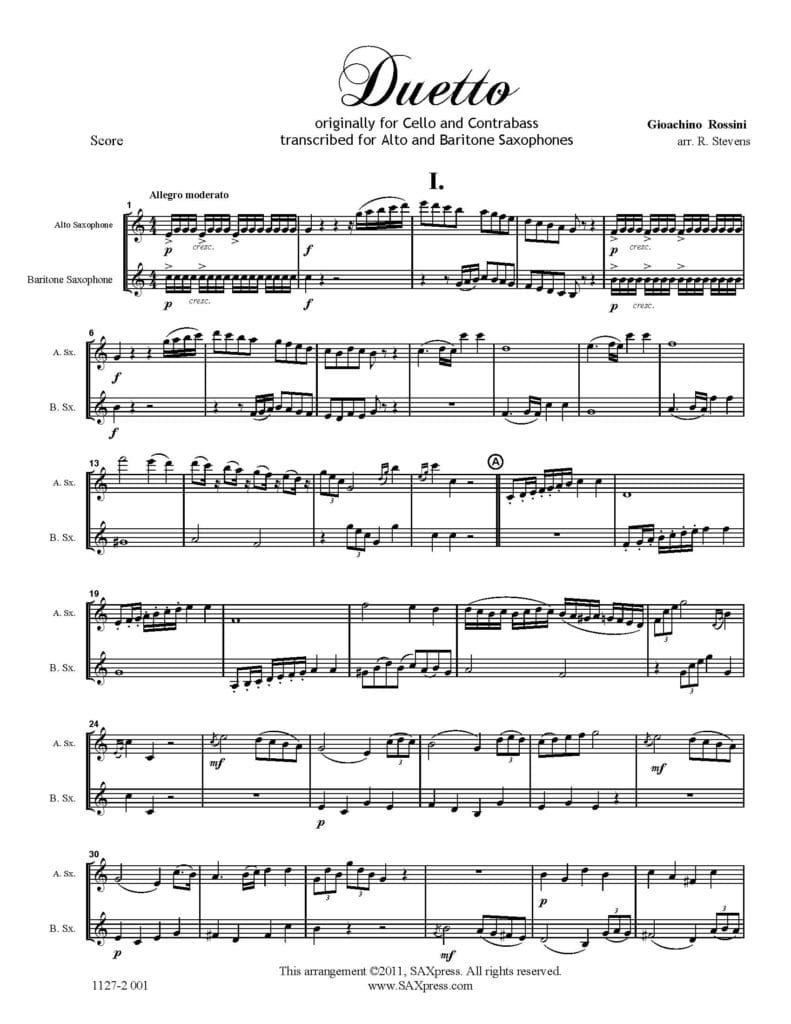 Duetto for Alto and Baritone Saxophone by Rossini. Saxophne Duet