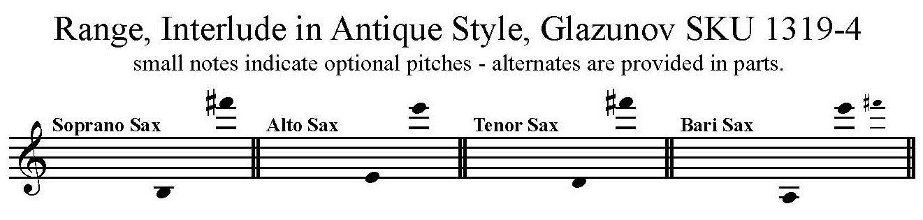 Interlude in Ancient Style, Op. 15, No. 3 by Alexander Glazunov, arranged for SATB Saxophone Quartet