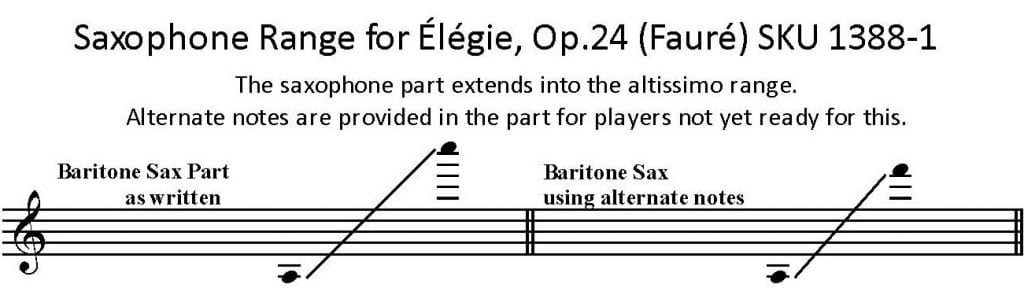 range for bari sax solo part - Elegie by Faure