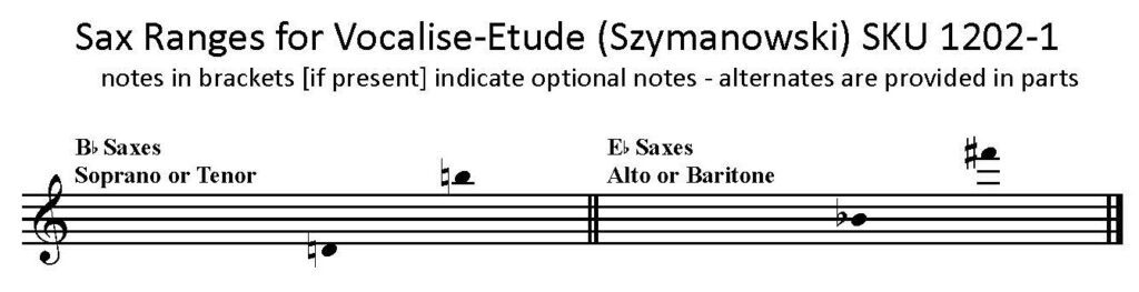 Vocalise Etude (Szymanowski) arranged for any saxophone solo with piano