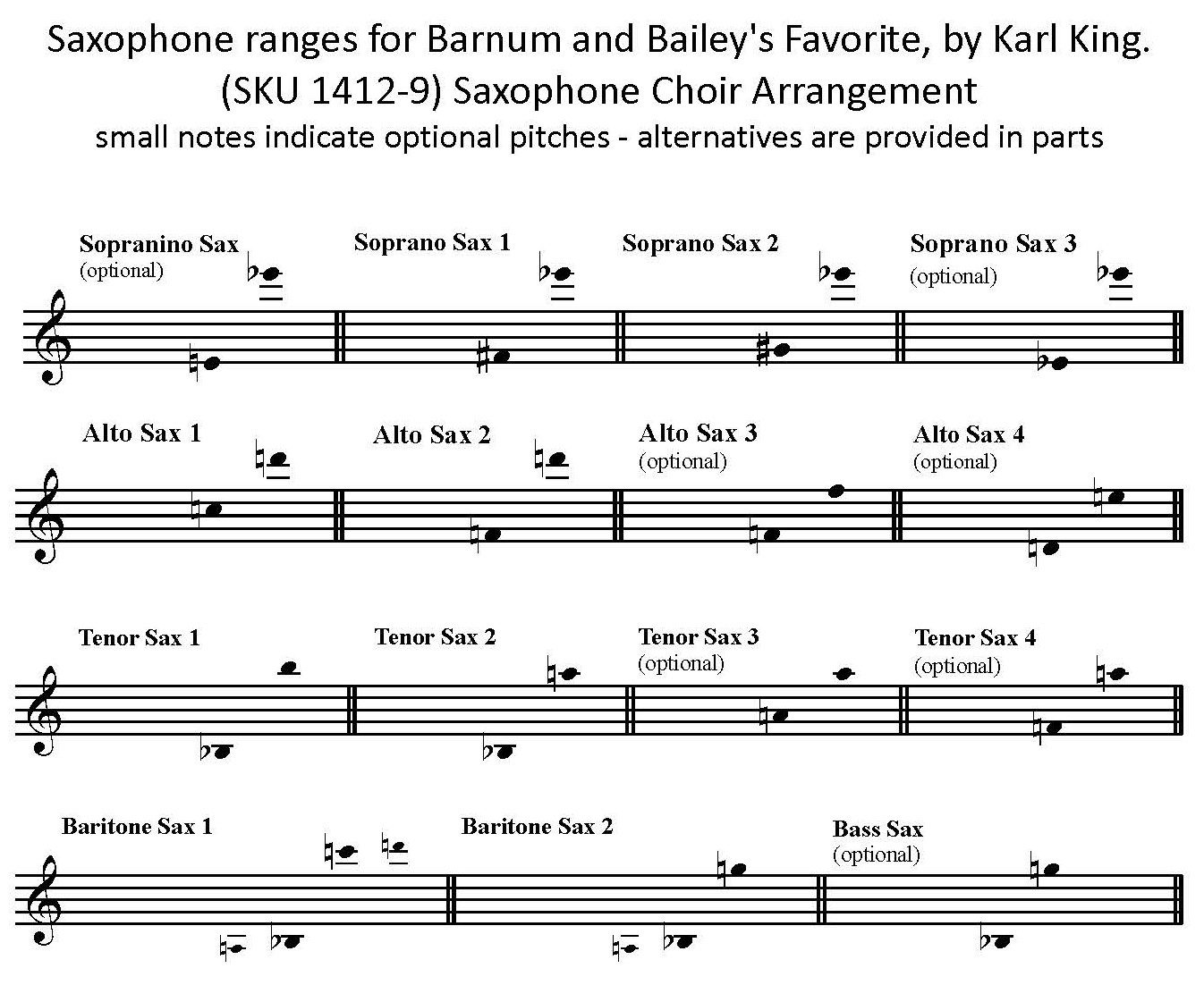 NS- RANGE 1412-9 - KING - Barnum and Baileys Favorite - Sax Choir Barnum and Bailey's Favorite - Circus March by Karl King arranged for saxophone choir. More saxophone choir music at